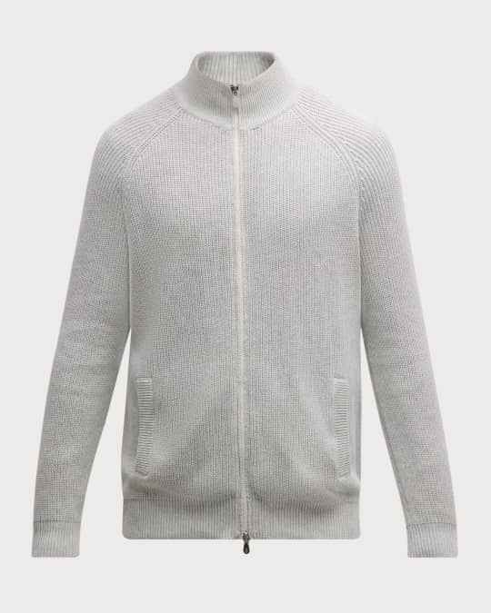【送料&関税込】Brunello Cucinelli Grey Cotton Sweater Brunello Cucinelli Men's Cotton Ribbed Full-Zip Sweater