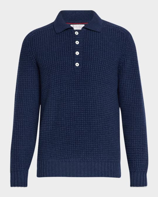 Men's Cashmere Waffle Stitch Polo Sweater