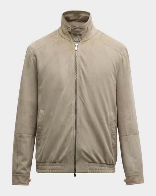 Brunello Cucinelli Men's Classic Lambskin Suede Bomber Jacket