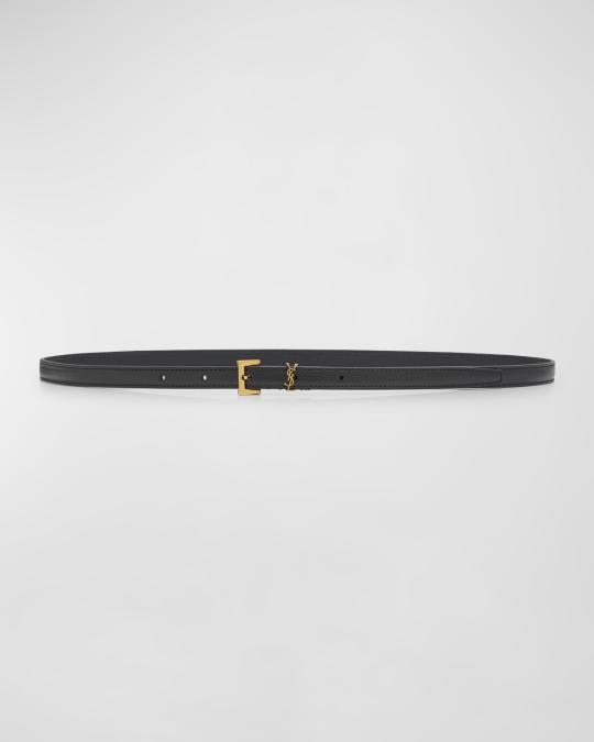 Saint Laurent Cassandre YSL Leather Skinny Belt | Neiman Marcus display picture 1