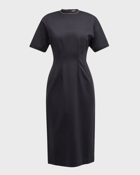 Monili-Trim Corset Techno Couture Jersey Midi T-Shirt Dress