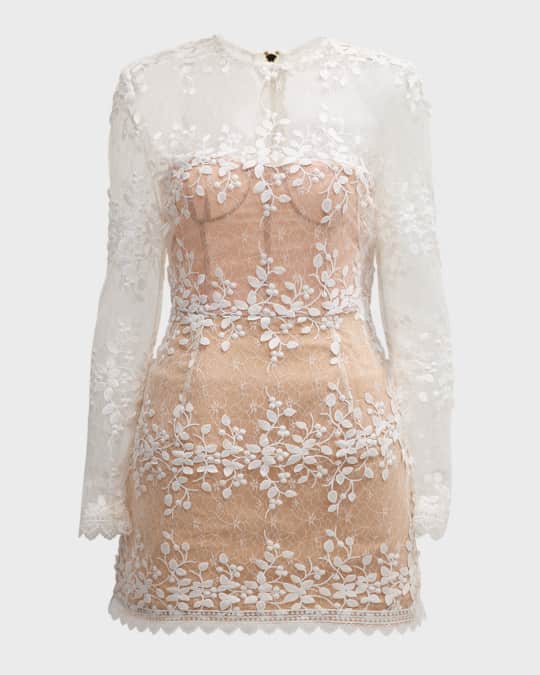 Bronx and Banco Masey Applique Lace Illusion Mini Dress | Neiman Marcus