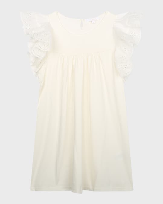  Girl's Embroidered Flounce Sleeve Dress, Size 6-12