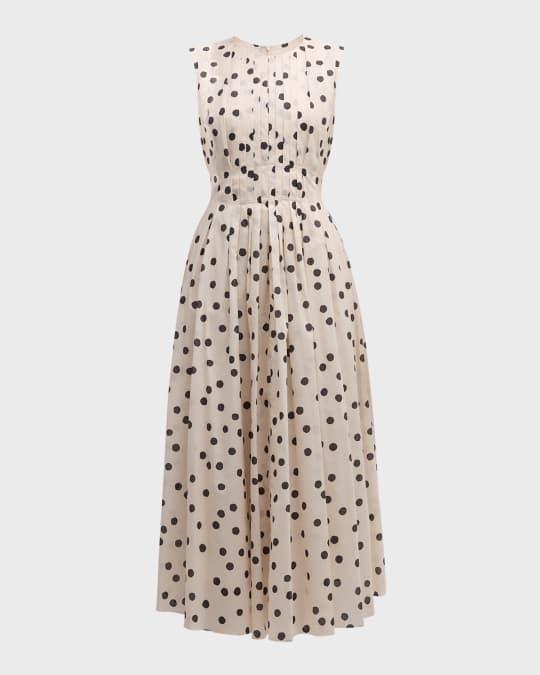 Max Mara Carol Polka Dot Sleeveless Pleated Midi Dress Neiman Marcus