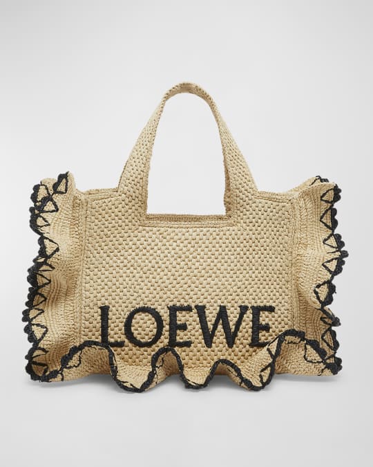 Loewe x Paula's Ibiza Font Logo Small Tote Bag in Raffia
