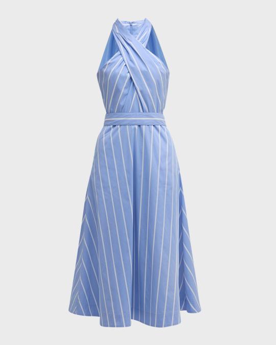 veronica beard blige stripe a line midi dress Baylee Halter One Piece Men's The Formal Leather Primary color:Green Model is wearing a