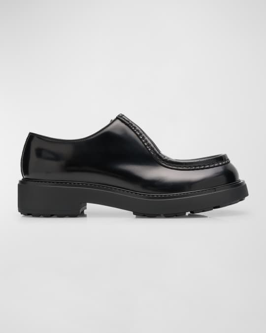 Prada Men's Diapason Opaque Brushed Leather Derby Shoes | Neiman