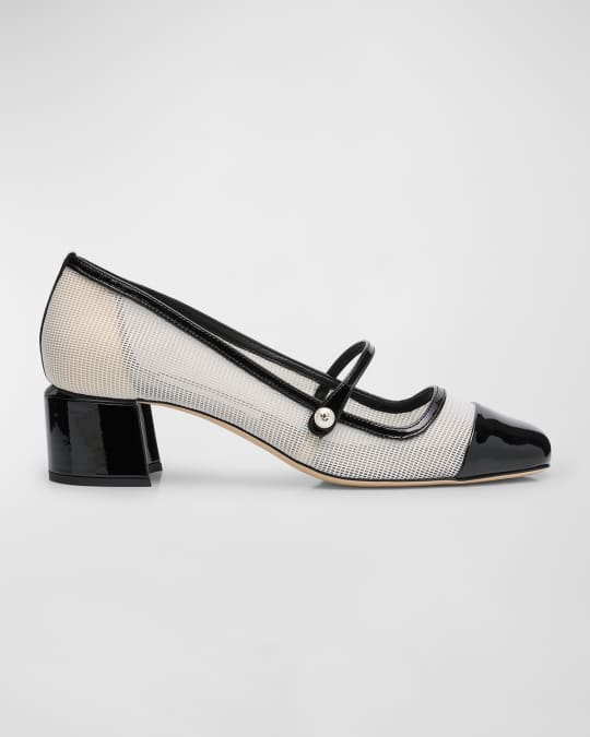 Jimmy Choo Elisa Mesh Patent Mary Jane Ballerina Pumps | Neiman Marcus