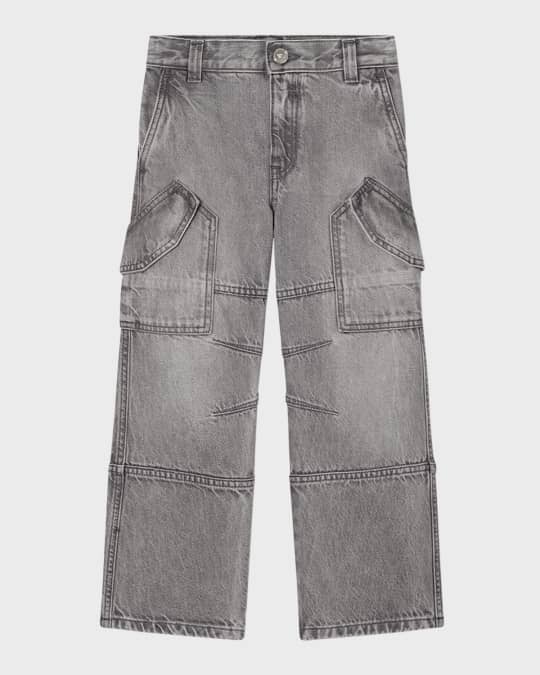 Boy's Washed Grey Cargo Pants, Size 4-6