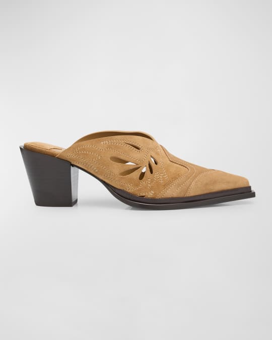 Jimmy Choo Cece Perforated Suede Western Mules | Neiman Marcus