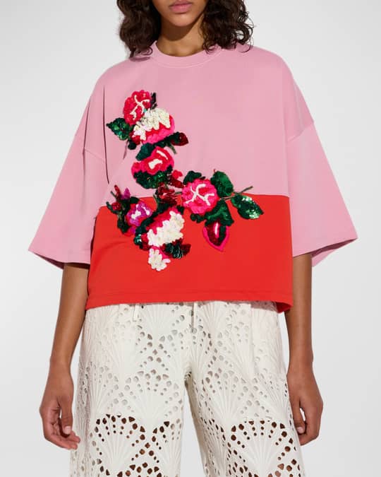 Essentiel Antwerp Festi Floral Sequin Embroidered Short-Sleeve