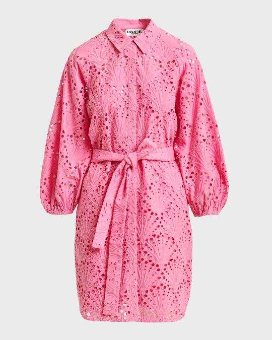 ganni broderie anglaise dress pink GANNI Broderie Anglaise Cotton-Poplin Midi Dress