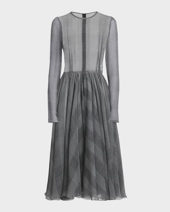 Prince Of Wales Printed Silk Chiffon Midi Dress