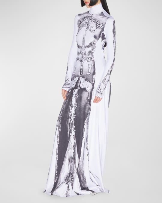 Jean Paul Gaultier Dentelle Trompe Loeil Jersey Long-Sleeve Backless Maxi  Dress | Neiman Marcus