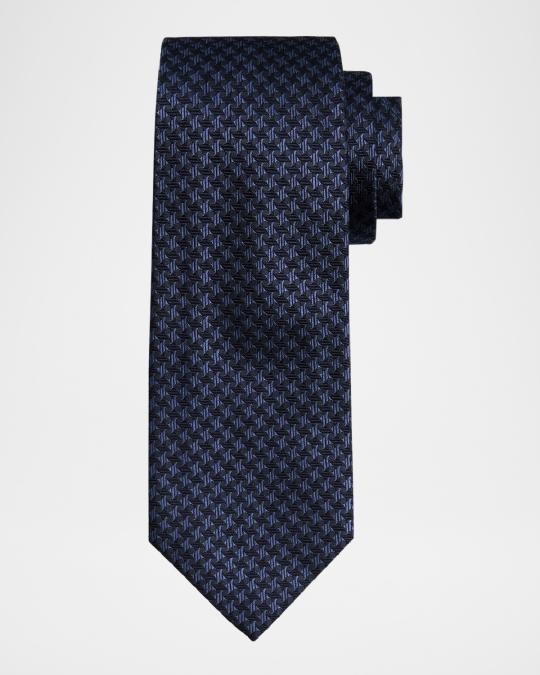 Salt & Dapper Men's Woven Silk Tie With Tie Bar & Gift Box - Navy Stripe Luxury Tie Set, 3 Inch Width