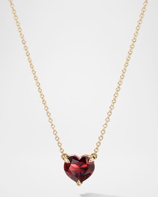 Chatelaine Heart Pendant Necklace in 18K Yellow Gold with Garnet, 8mm
