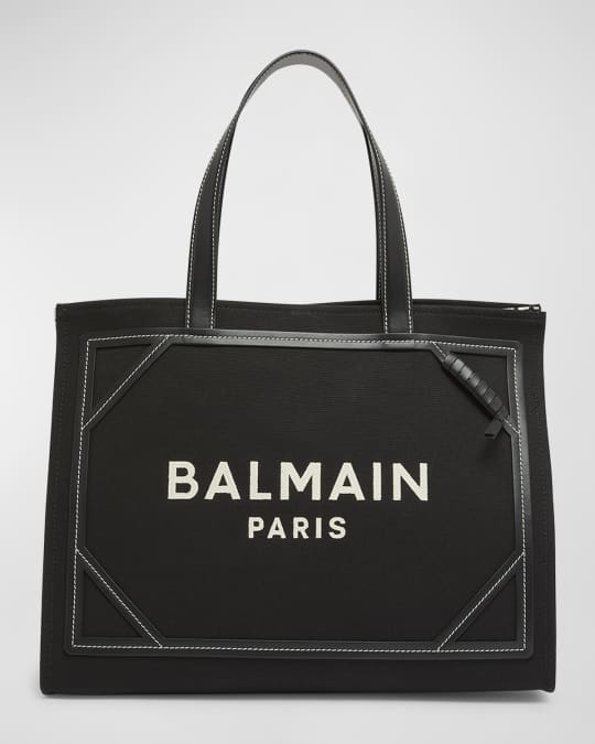 BALMAIN トートバッグ 黒/ホワイト Balmain B Army Medium Shopper Tote Bag in Monogram Canvas | Neiman