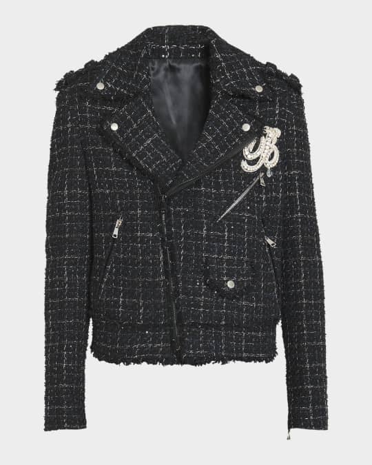 Balmain Men's Embroidered Tweed Biker Jacket Neiman Marcus