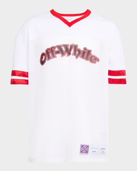 Off-White Men's Gothic Logo Mesh Football Shirt | Neiman Marcus