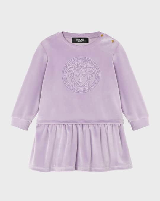 Girl's Drop Waist Velour Dress W/ Medusa Graphic, Size 9M-3