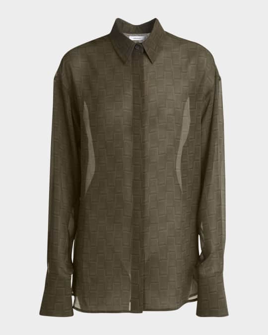 Logo Chiffon Button-Down Blouse