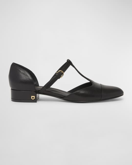 Ferragamo Linette Leather T-Strap Ballerina Flats | Neiman