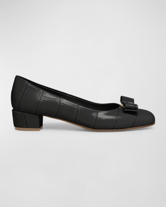 Vara Croco Bow Ballerina Pumps