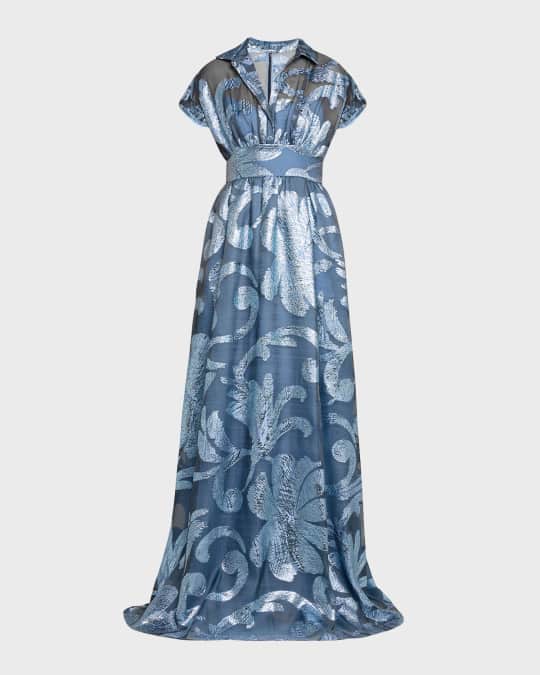 Metallic Floral Collared Gown