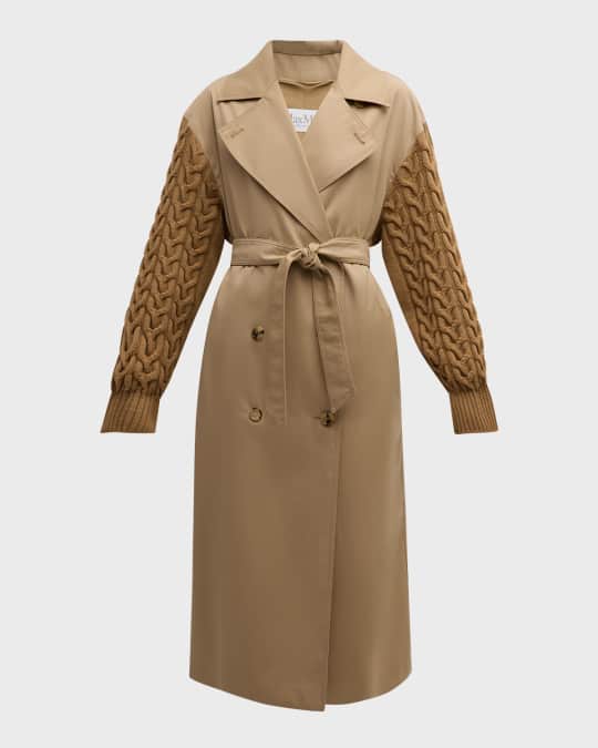 コート Max Mara FW24 'Cicladi' trench coat (CICLADI 005) Max Mara Cicladi Cable-Knit Sleeves Belted Long Trench Coat