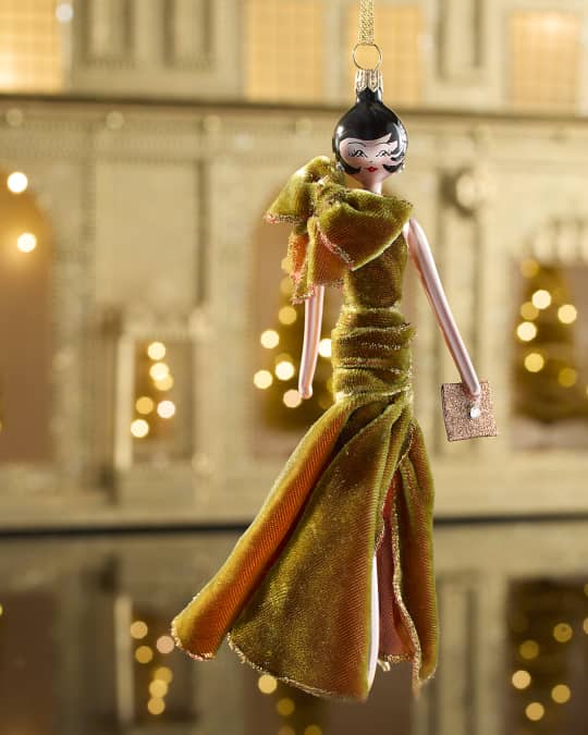 De Carlini Fashionista in Gold Velvet Gown Christmas Ornament | Neiman  Marcus