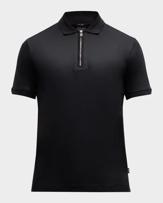 Men's Zip Short-Sleeve Tipped Polo Shirt