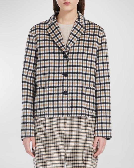 Max Mara Studio Gerona Check-Print Wool Jacket | Neiman Marcus