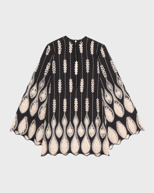Vision Seeking Eyelet Bell-Sleeve Mini Dress
