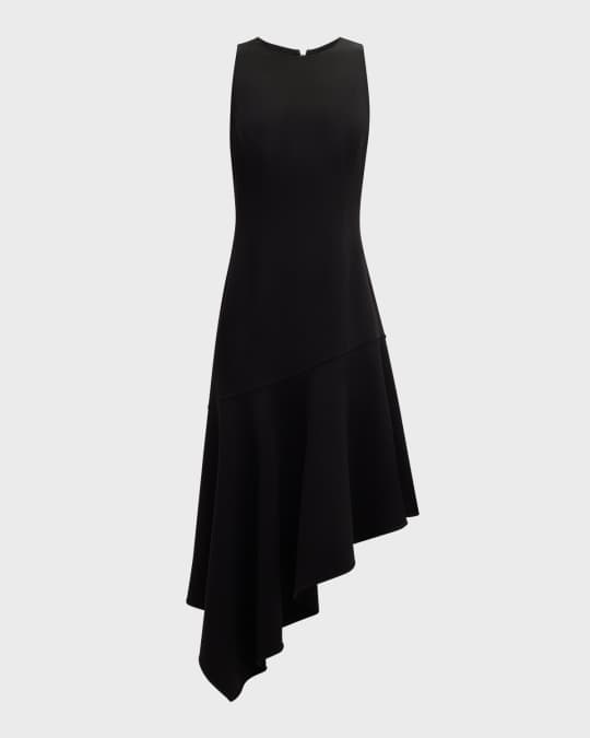 Barathea Asymmetric Wool Midi Dress