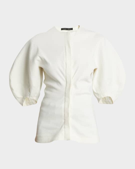 Reagan Puff-Sleeve Eco Stretch Linen-Blend Top