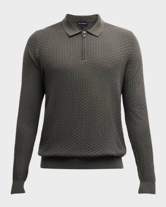 Emporio Armani Men's Textured Quarter-Zip Polo Sweater | Neiman Marcus