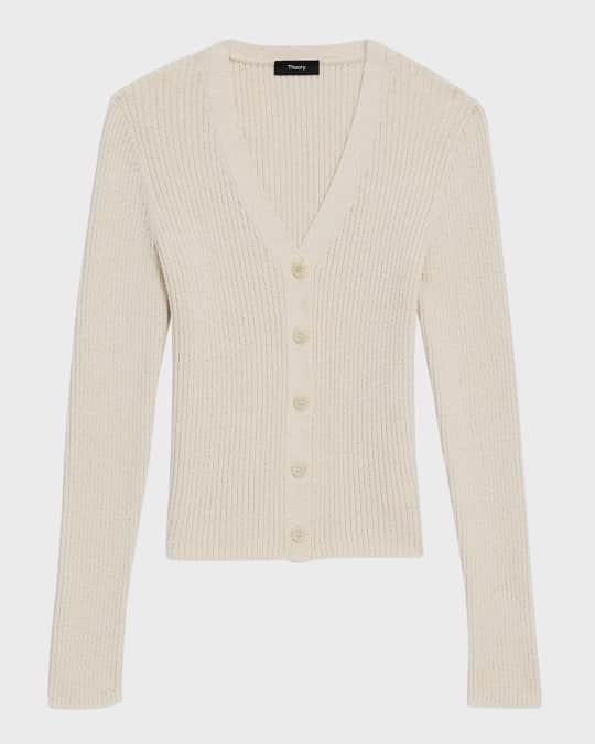 Textured Cotton Rib Fitted V-Neck Cardigan