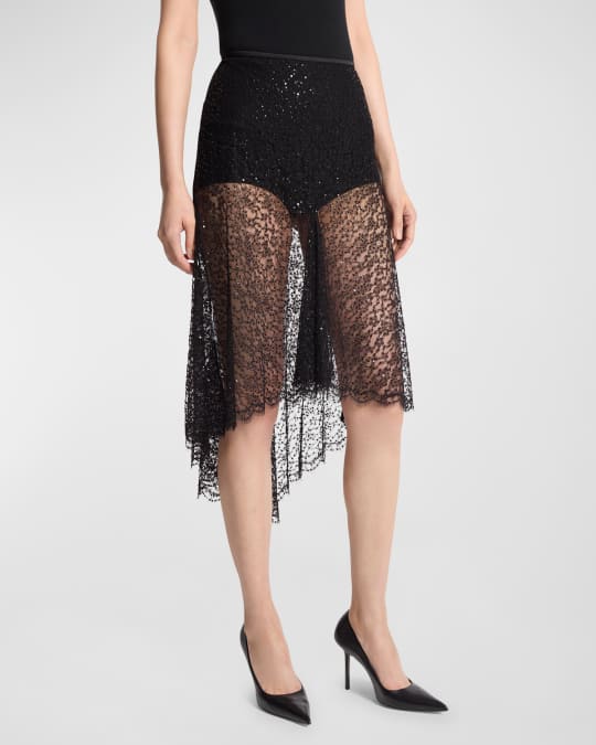 Michael Kors Collection Embellished High-Low Lace Skirt