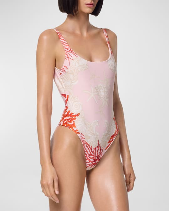 medusa pink versace swimsuit Versace Medusa Coral Printed One-Piece Swimsuit Neiman Marcus