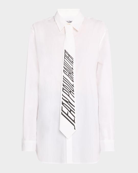 Jean Paul Gaultier Logo-Print Tie Cotton Popeline Button-Down