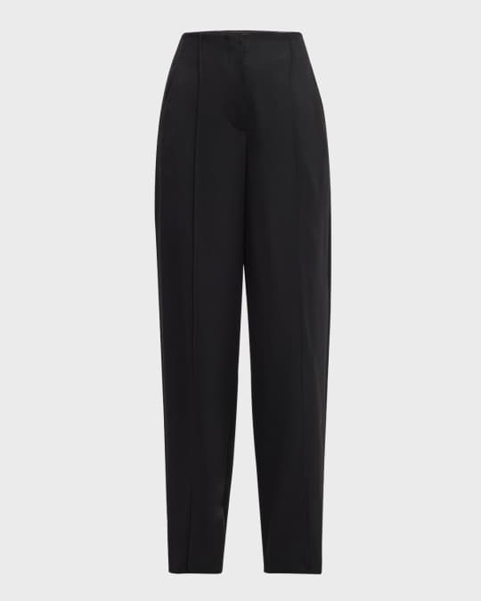 Mid-Rise Pintuck Wool Grisaille Straight-Leg Trousers