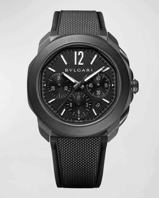 Men's Octo Roma Chronograph 41mm Brushed Black Stainless Steel Watch