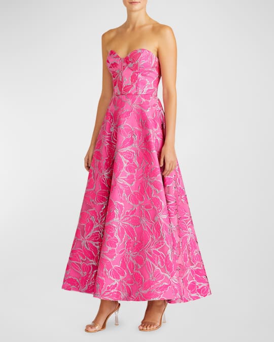 ML Monique Lhuillier Amelia Strapless Floral Jacquard Gown