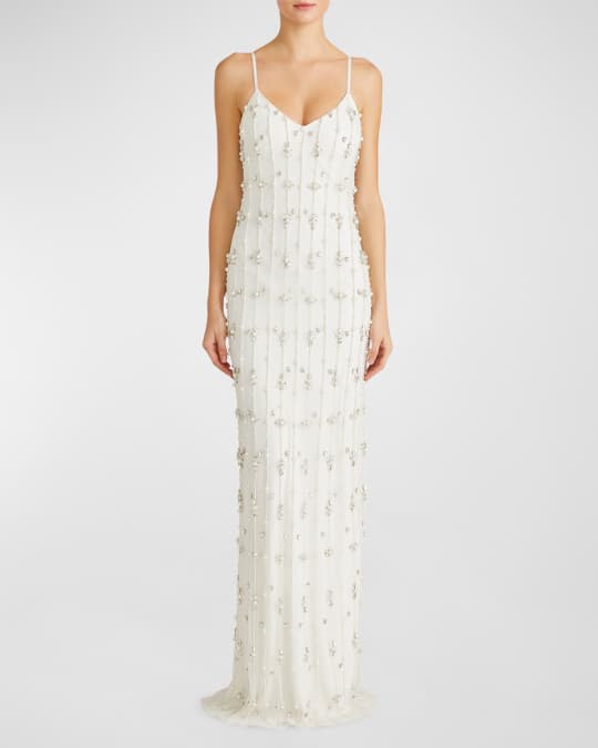 ML Monique Lhuillier Amora Bead Crystal Embellished Gown Neiman Marcus