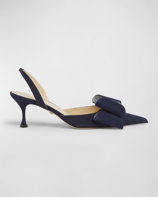 パンプス MACH & MACH 'Le Cadeau' slingback Le Cadeau - Women's White Satin Slingbacks with Bow – MACH