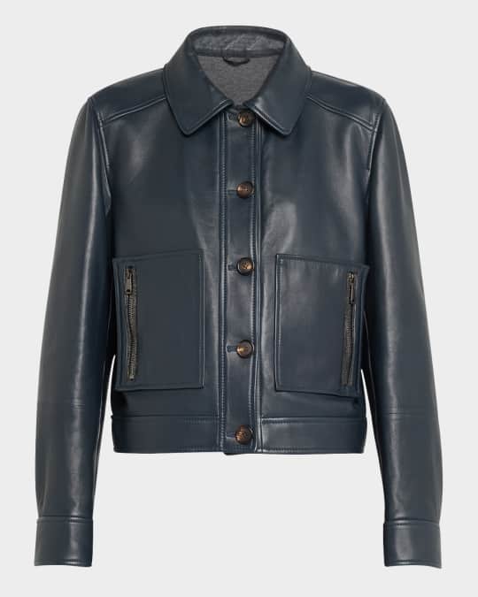 Brunello Cucinelli Smooth Glove Leather Crop Jacket With
