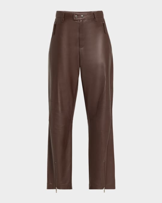 Smooth Glove Leather Straight-Leg Biker Pants With Monili Loop