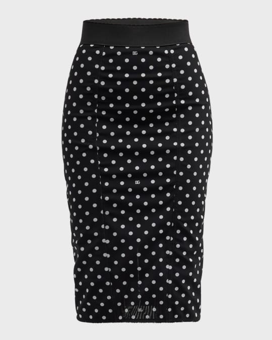Logo Polka-Dot Print Marquisette Midi Pencil Skirt
