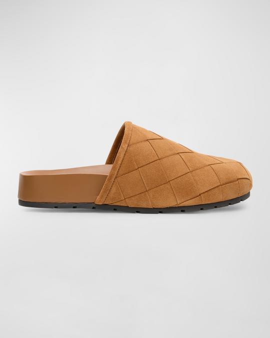 BOTTEGA VENETA ブラウン スエード ミュール Bottega Veneta Reggie Woven Suede Slipper Mules | Neiman Marcus