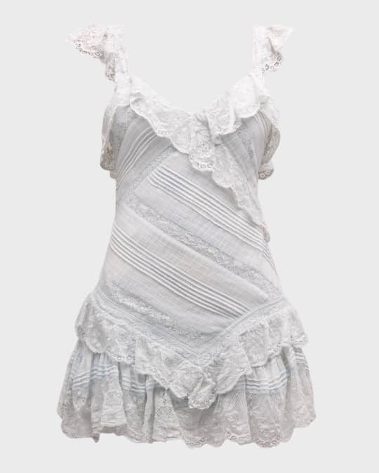 LoveShackFancy Bensley Ruffled Cotton Lace Mini Dress | Neiman Marcus